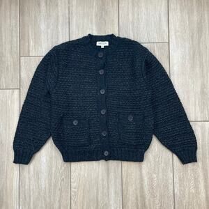 Nation Los Angeles Cardigan Womens XS Black Textured Cotton Button Front NWT